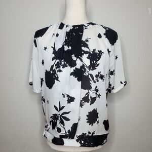 A.L.C Black and White Drape Front Short Sleeve Silk Blouse Size 10